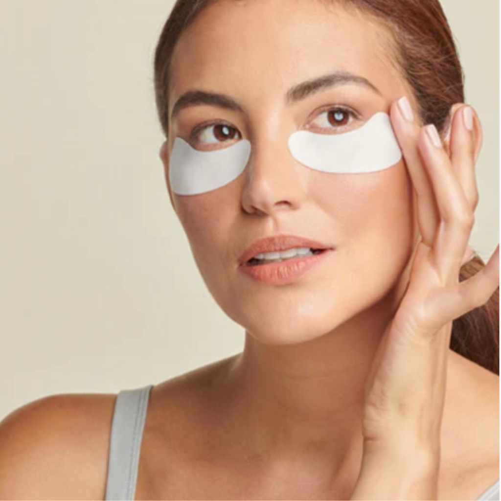 Total Eye Hydrogel Treatment Masks applied under eyes